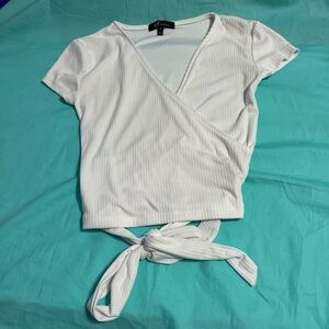 YMI White Ribbed Crop Top Waist Tie Size Small Y2K